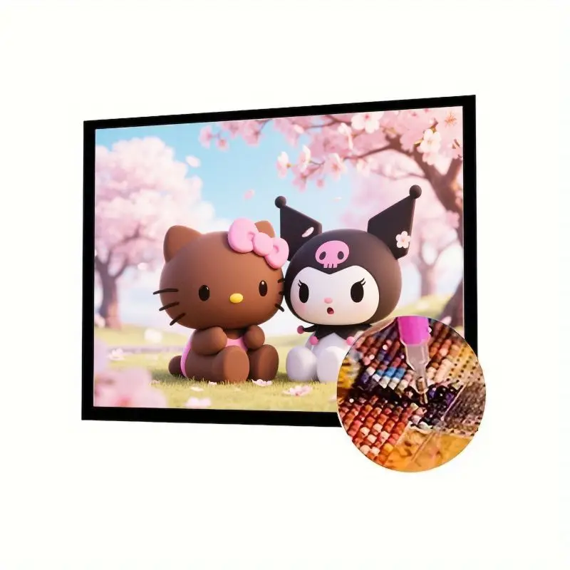 

1 шт. DIY 5D набор алмазной живописи-очаровательные персонажи мультфильмов «Hello Kitty & Kuromi Sanrio» в пейзаже сакуры вишни-F