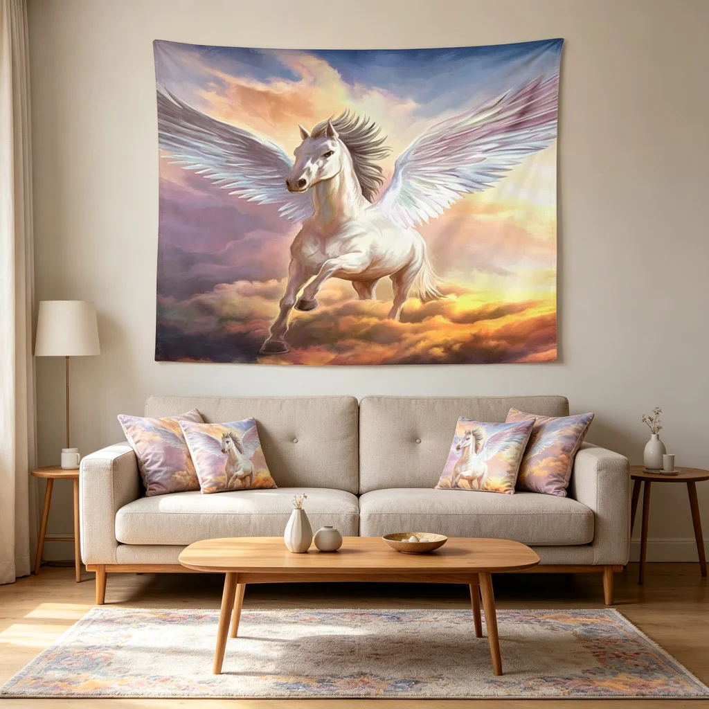 1PC White Pegasus Wing Art Print Backdrop Banner, Bedroom Living Room Photo Background, Polyester, Home Decor, Wall Art