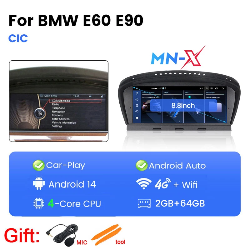 4G Lte 128Gb Android 14 Auto Multimedia Radio Speler Voor Bmw 3 Series E60 E61 E63 E64 5 Series E90 E91 E92 E93 Carplay Navigatie