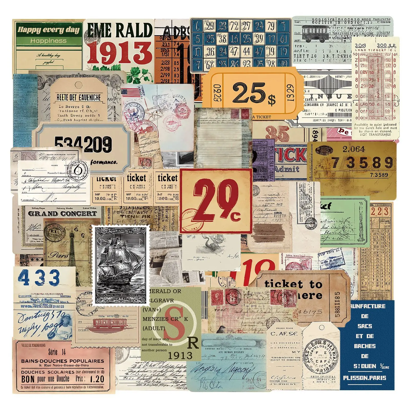 50PCS Retro Nostalgia label Graffiti Stickers Scrapbook Phone Guitar Laptop Notebook Suitcase Cup Waterproof Sticker Decals Toys