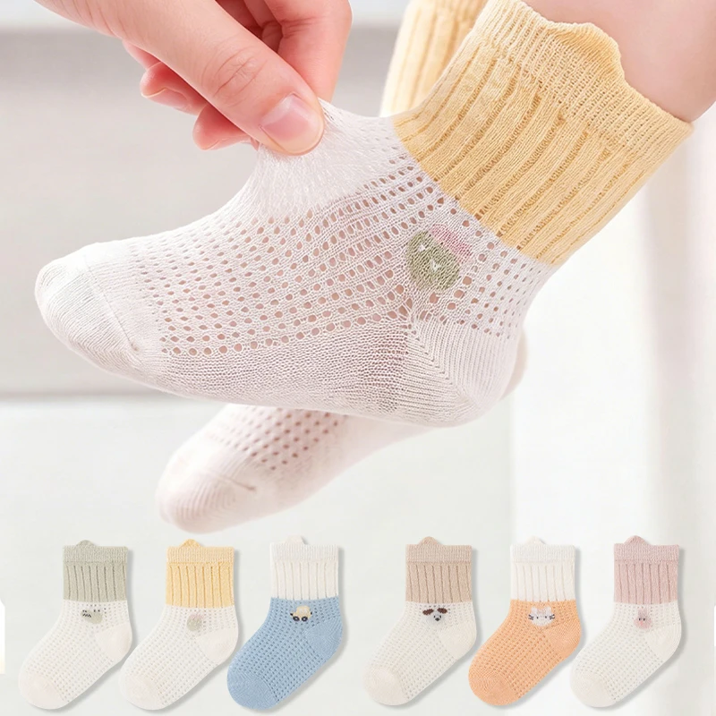 

3 Pairs Infant Summer Baby Socks Soft Cotton Cartoon Print Newborn Socks Comfort Short Socks For Newborn Daily Wear