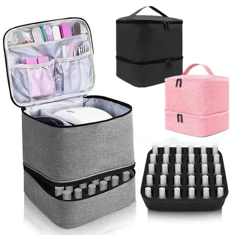 Women's Double-layer Nail Polish Storage Bag Portable Organizer Travel Essential Oil Storage Box Multi-function Storage Bag