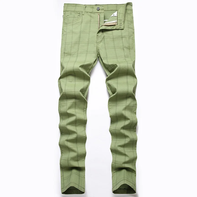 

Men Casual Suit Pant Plaid Splice Simple Slim Fit Straight Trousers Zipper Regular Mid Waist Long Pant Autumn Winter 2025 New