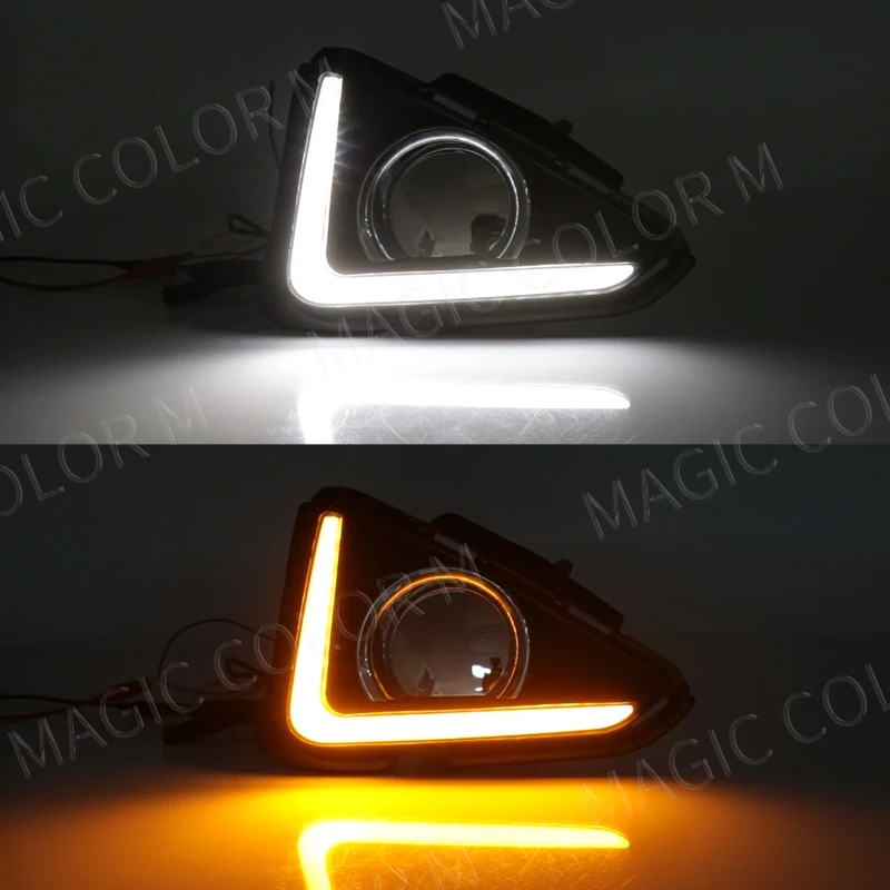 لتويوتا RAV4 2016 2017 2018 DRL أضواء النهار الجري بدوره إشارة مصباح الضباب الحافة كروم زينة السيارات أبيض أصفر