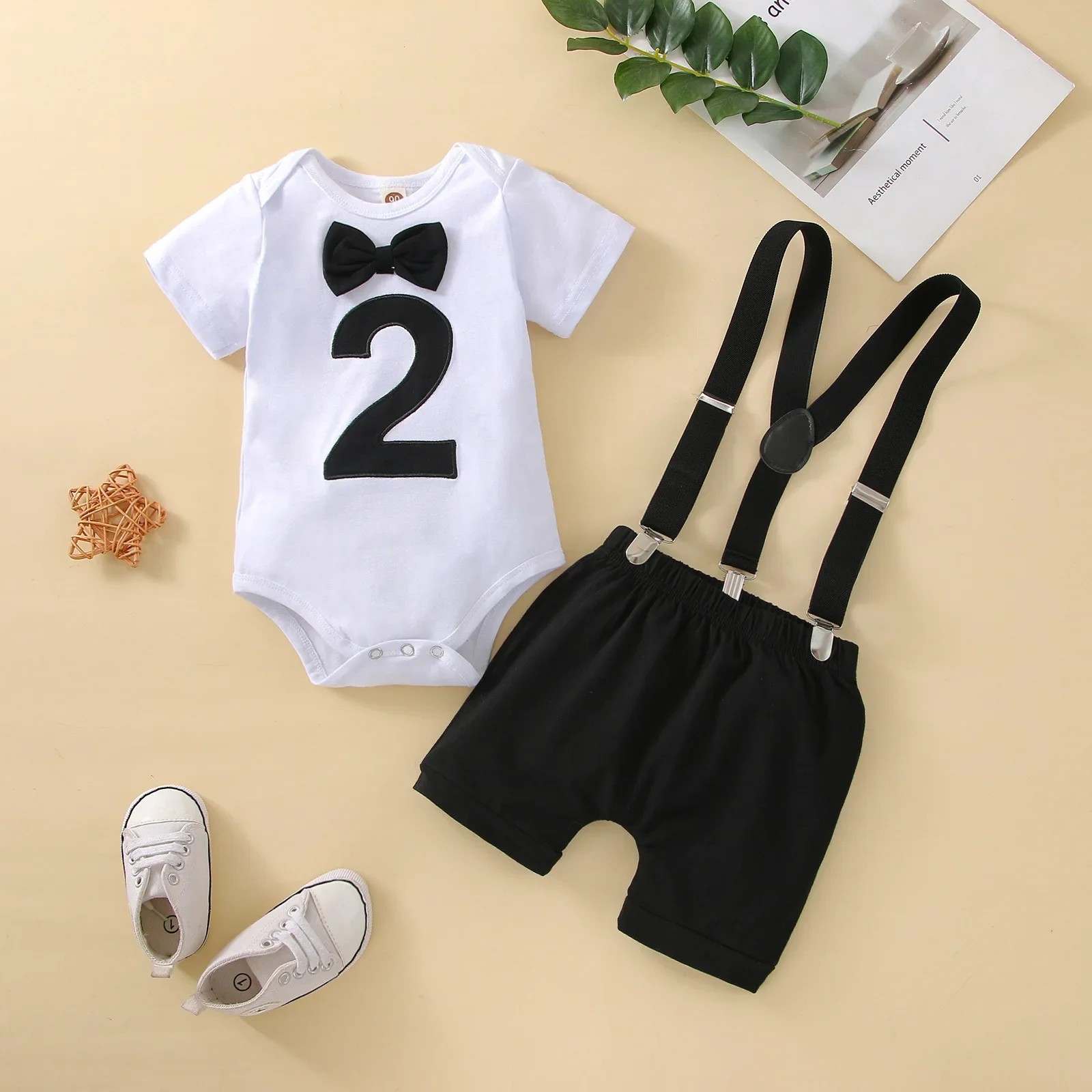 Baby Boy Birthday Cake Smash Outfit Fashion Clothing Letter Two Romper Pants Newborn  Clothes for 2nd  Photograph