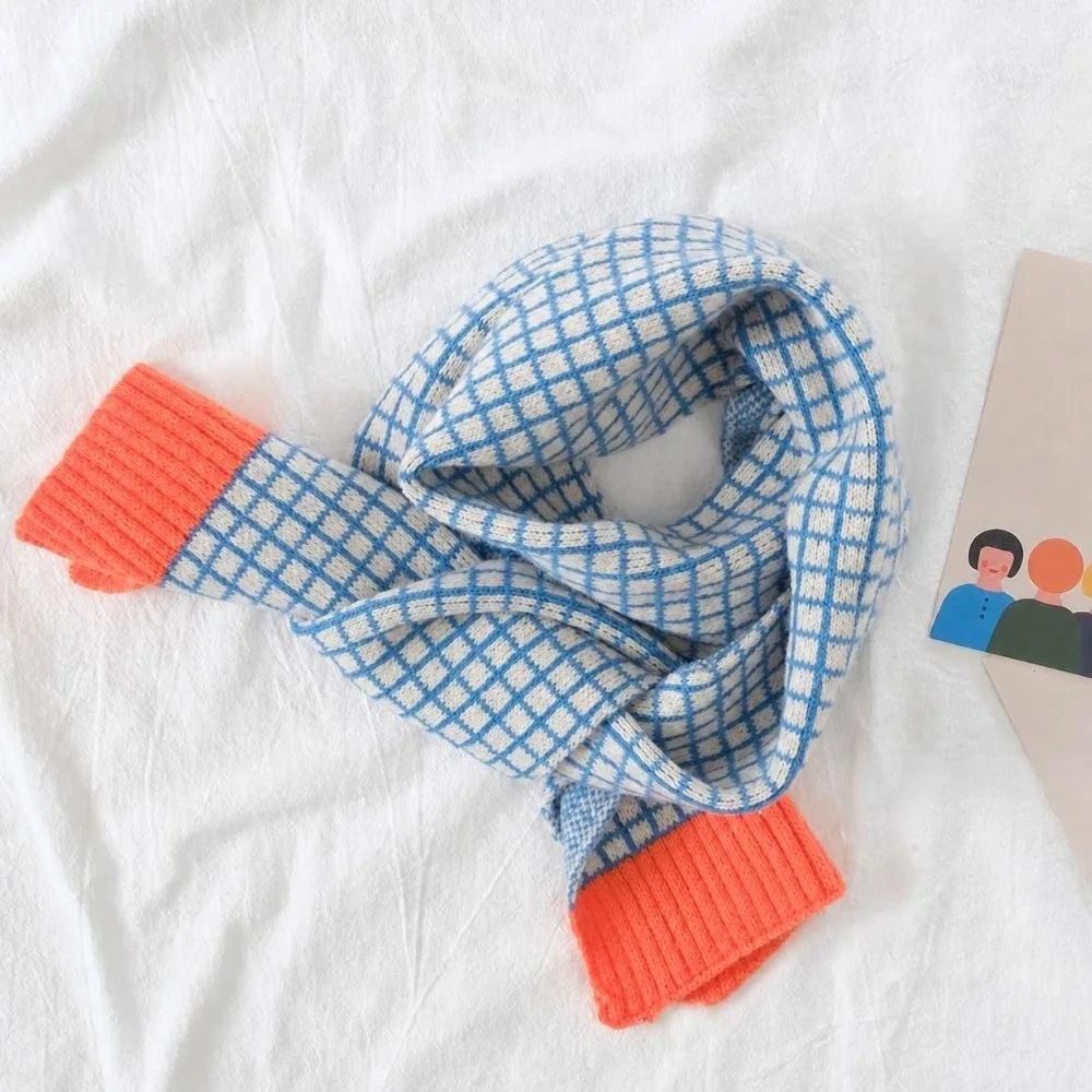Plaid Pattern Baby Knitted Wool Scarf Thicken Warm Windproof Thermal Children Neck Warmer Winter Outdoor