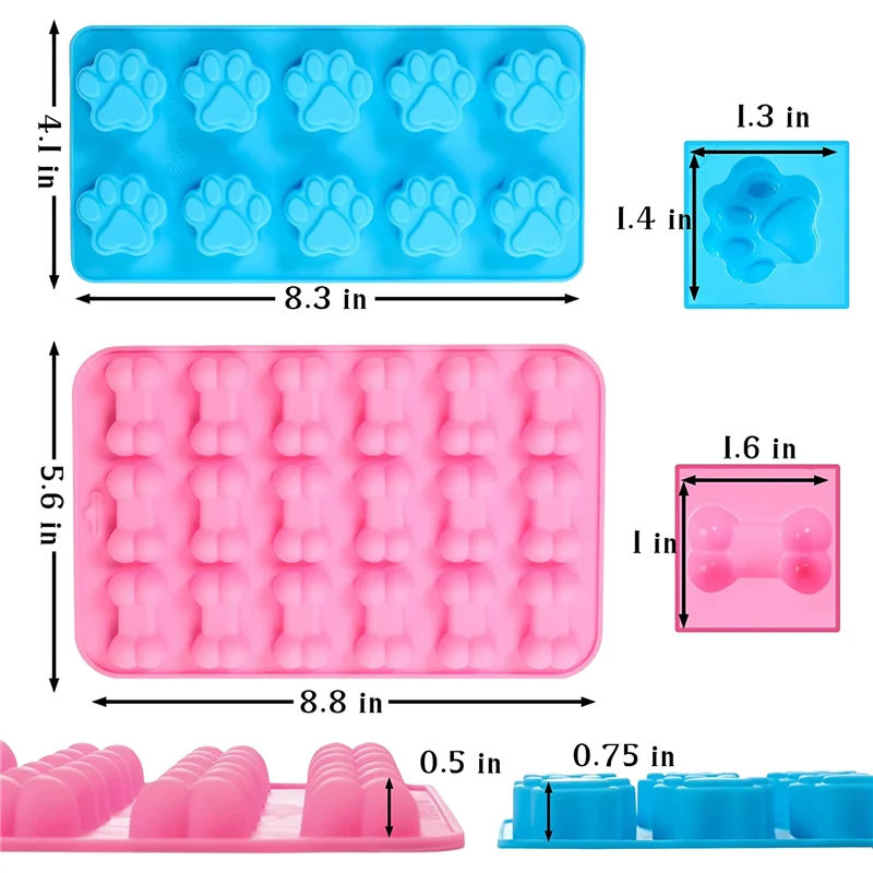 Silicone Molds Paw and Bone Molds (6 PCS) for Baking, Chocolate, Candy, Jelly, Dog Treats,Ice Cube-Molds