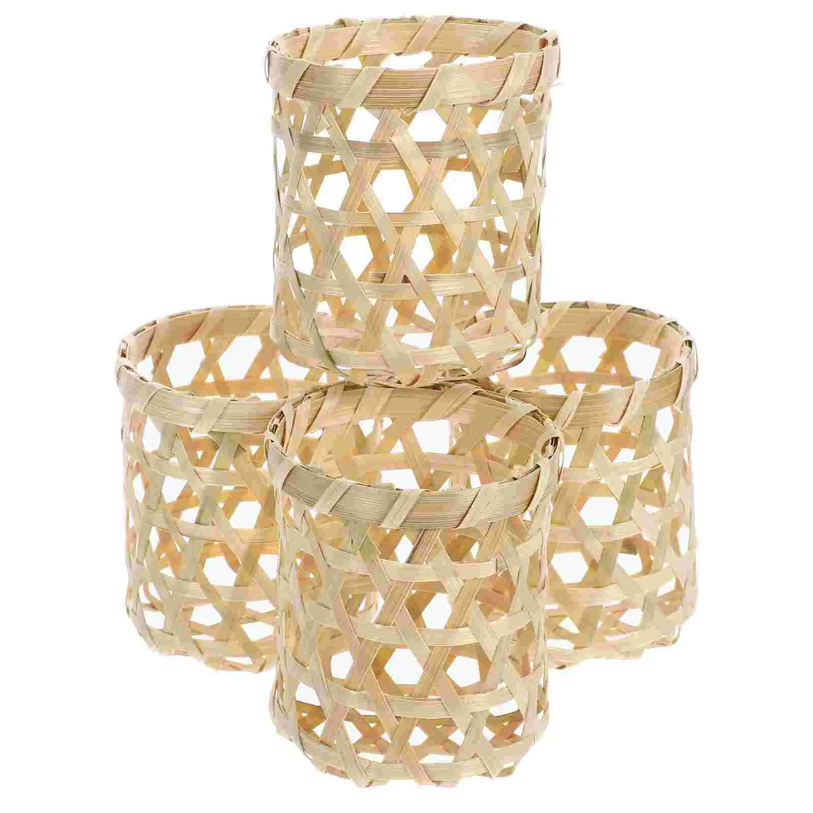 4 Pcs Bamboo Coaster Cup Woven Holder Glass Covers Basket Light Bulb Anti-scald Home Holders Accessory