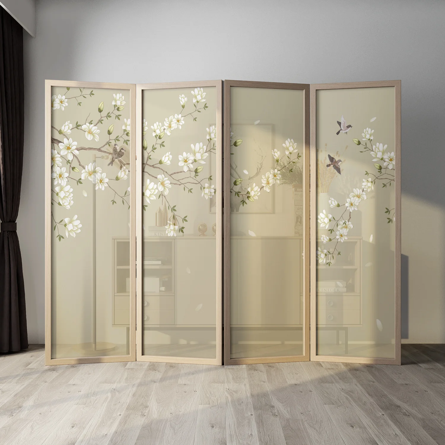 New Chinese-style flower and bird entrance door movable folding screen household entrance partition living room