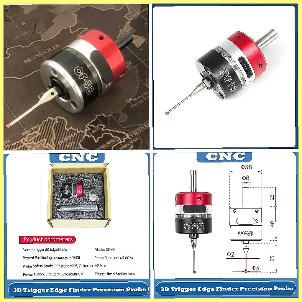 

3D-щуп для измерения кромки, CF-38, для фрезерных станков с ЧПУ, прецизионный 3-координатный центрирующий стержень для обработки