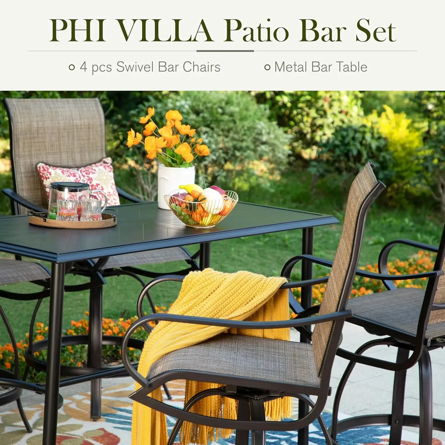 

Outdoor Patio Swivel Bar Stools Set of 6, Quick-Drying and Metal Frame Durable and Sturdy, Waterproof, Rustproof,UV-Resistant