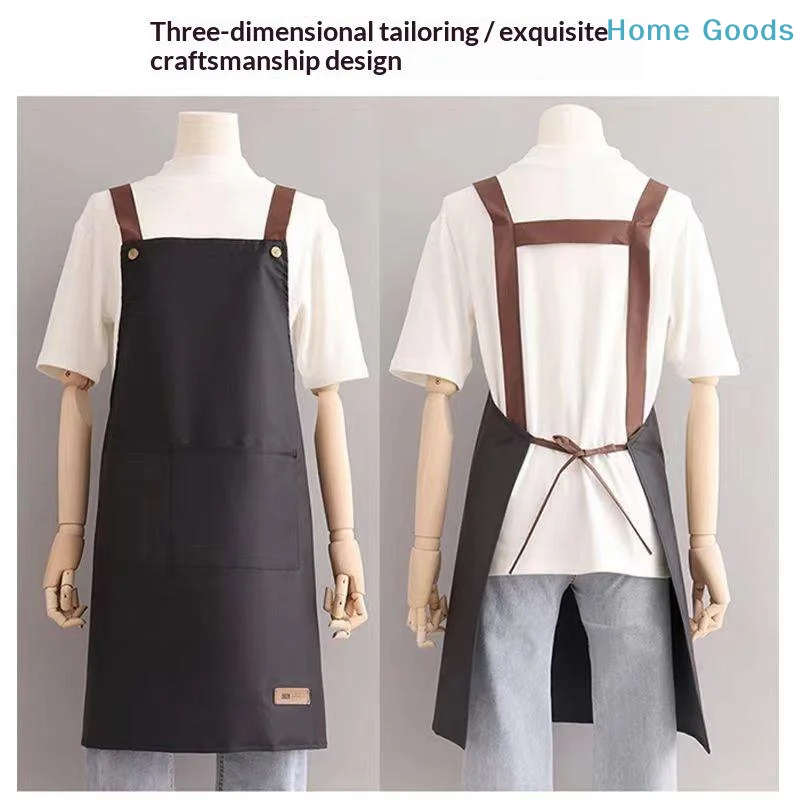 preferredWaterproof And Oil Proof Apron For Home Kitchen Cooking Restaurant Cafe And Leather label shoulder strap apronproduct