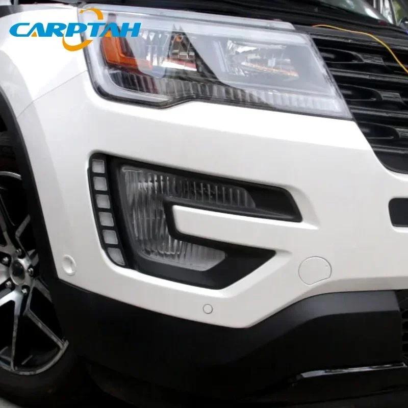

Car LED DRL 12V Daylights For Ford Explorer 2016 2017 Yellow Turn Signal Daytime Running Headlamps Auto Driving Lamp Foglamps
