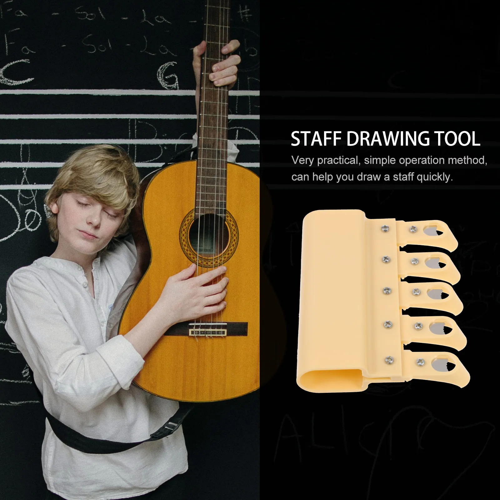 

1pc Plastic Staff Blackboard Portable Staff Drawing Accessory Drawing Tool Music Education Supply Painting Tool Yellow