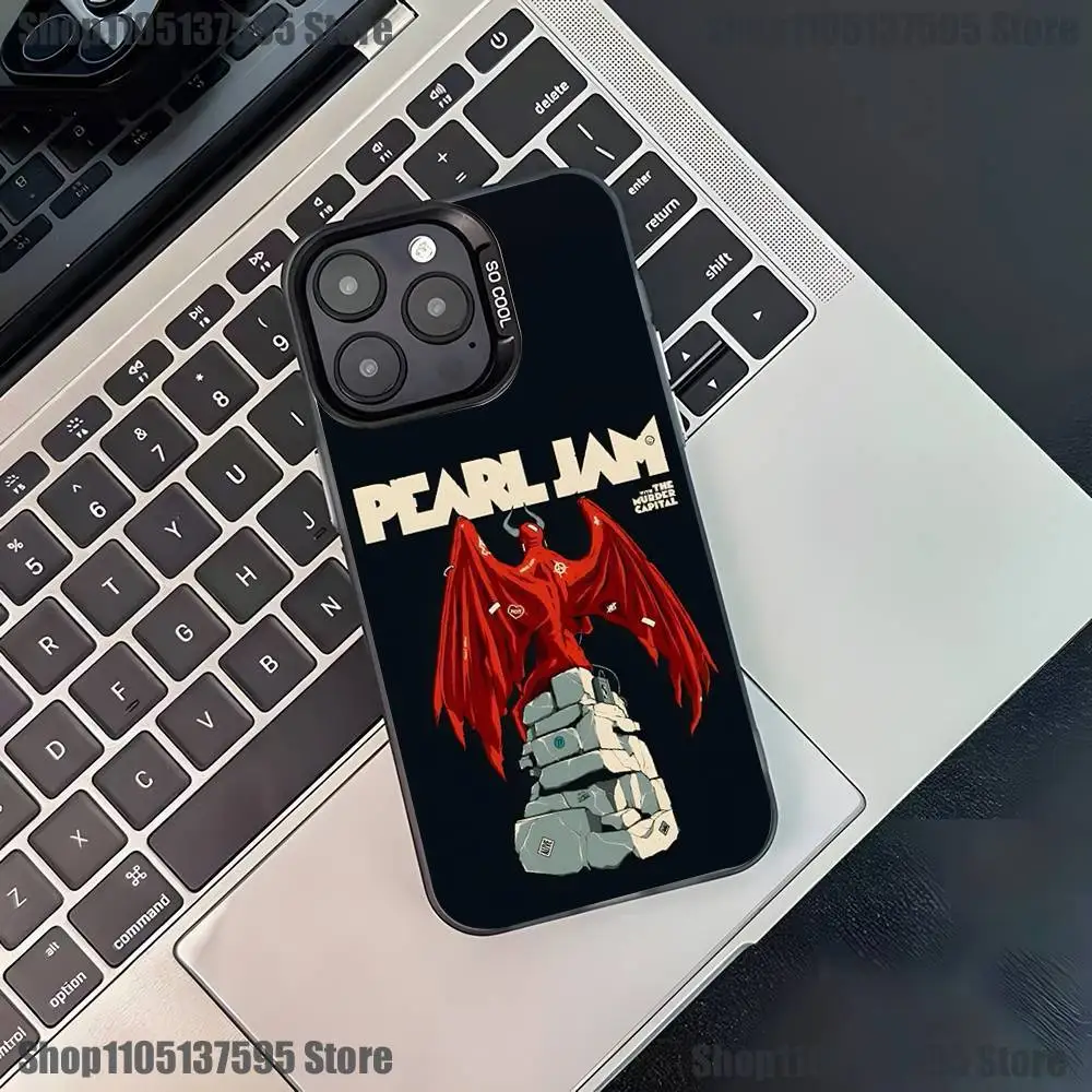 حافظة هاتف P-Pearl J-Jam لهاتف iPhone 17,16,15,14,13,12,11,Pro,XS,Max,Plus,Mini,SE4,E غطاء أسود غير لامع مقاوم للصدمات