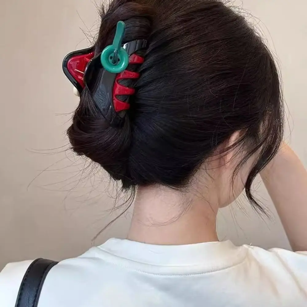 Korean Style Button Hair Claw Ponytail Hairpin Shark Clamp Bow Hair Clip Hair Accessories Fashion Design Acrylic Hair Claw Kids