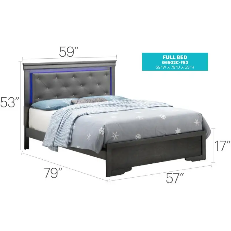 Transitional Full Bed Metallic Black with Stylish Design and Comfort Features