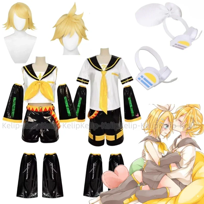 

UWOWO Kagaminee Rin/Len Cosplay with Ears Collab Series: Kagaminee Rin Len Cosplay Top Shorts Costumes Cosplay Outfit