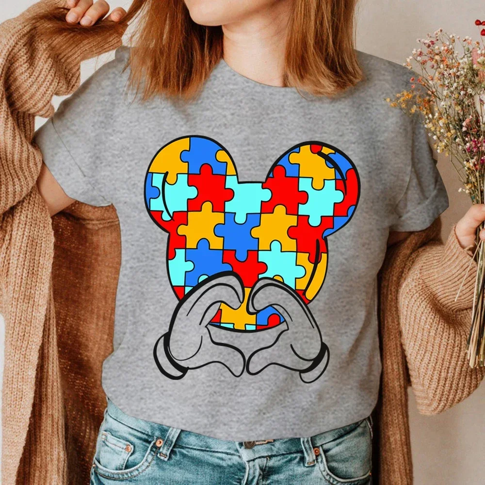 Hand Heart Gesture Print Women Tshirts Autism Awareness Tops Casual Funny T Shirt Clothes for Lady Yong Girl Top Tee Hipster