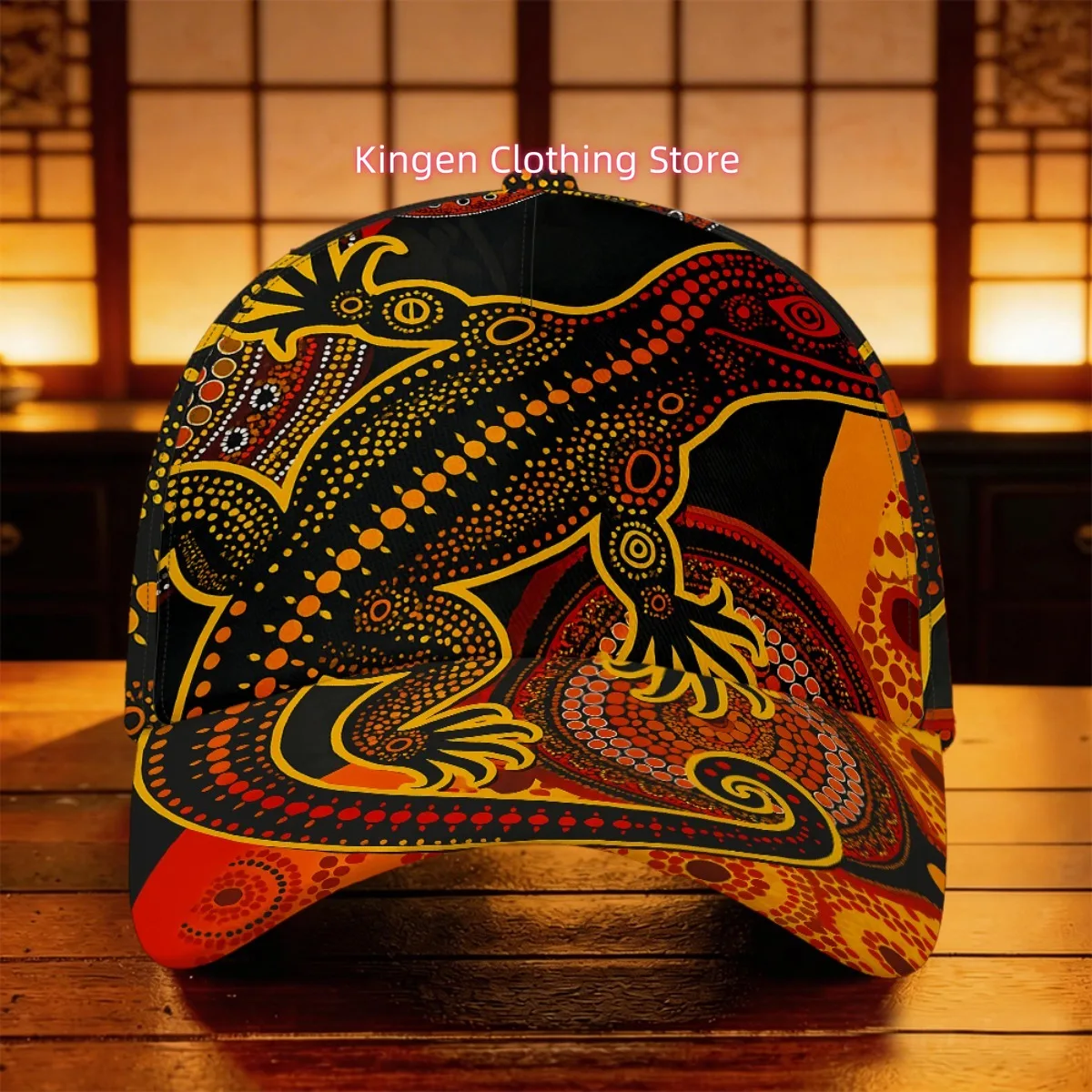 1pc Aboriginal Style Lizard Art Cap Golf Cap Holiday Gift Polyester Peaked Cap Skateboarding Breathable Lightweight Casual Chris