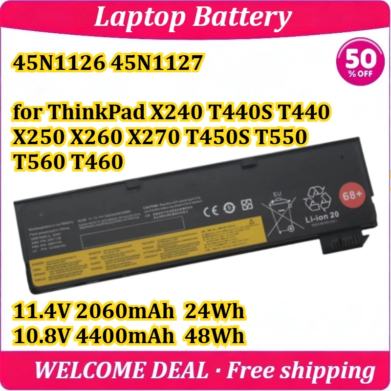 [New] 45N1126 45N1127 for ThinkPad X240 T440S T440 X250 X260 X270 T450S T550 T560 T460 Laptop Battery 24Wh/48Wh Replacement