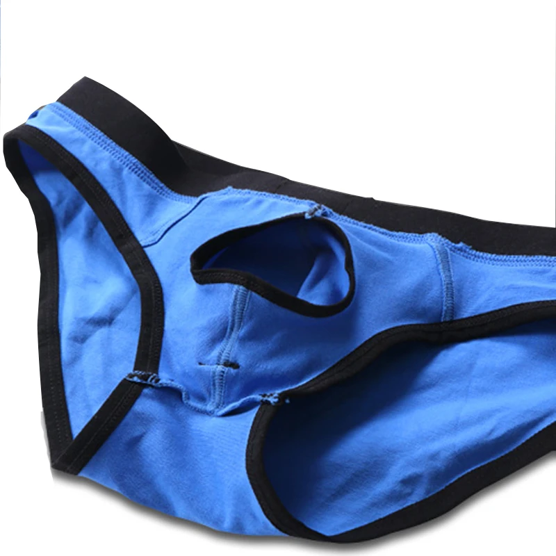 Ropa interior Sexy separada para hombre, calzoncillos de algodón con orificio para el pene, Parte delantera abierta, bolsa transpirable, lencería