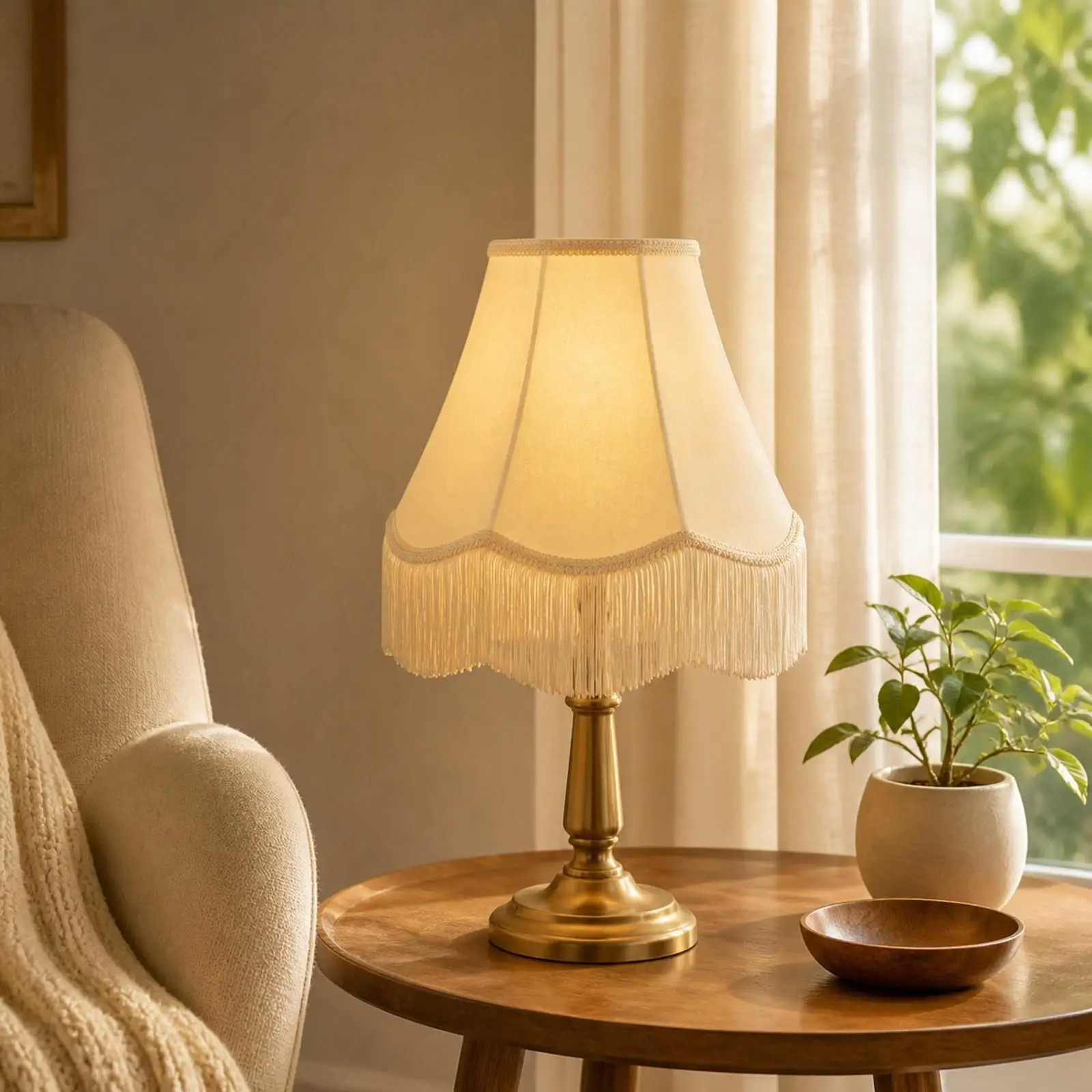 Foldable Fabric Lampshade for Floor Lamp Bamboo Silk Shade with Scallop Edge and Tassels