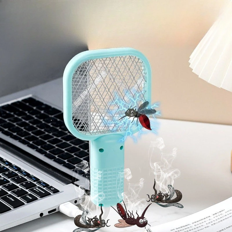 Rechargeable Electric Mosquito Swatter Portable Bug Zapper for Camping Outdoor Home Instant Kill USB Charging Safe for Kids