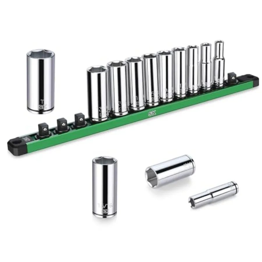 

3/8" Drive Socket Set SAE Sockets 13-Piece 1/4" to 1" SuperKrome Finish Premium CR-V Construction with Aluminum Socket Organize