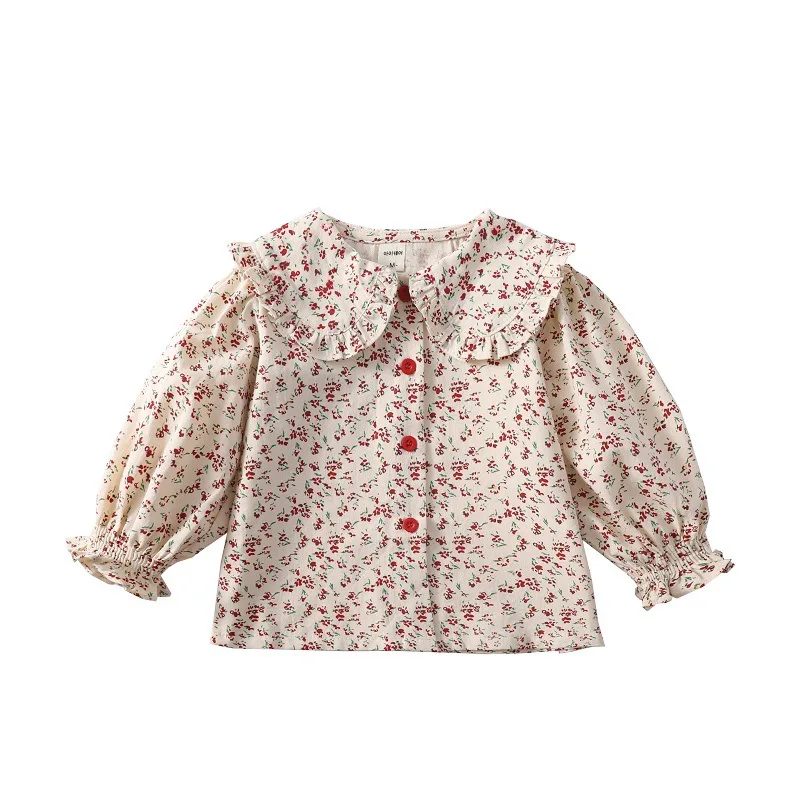 Girls Shirt 2024 Spring New Baby Long Sleeved Shirt Korean Fashion Doll Shirt Little Girl Fashionable Top Blouse for Girls