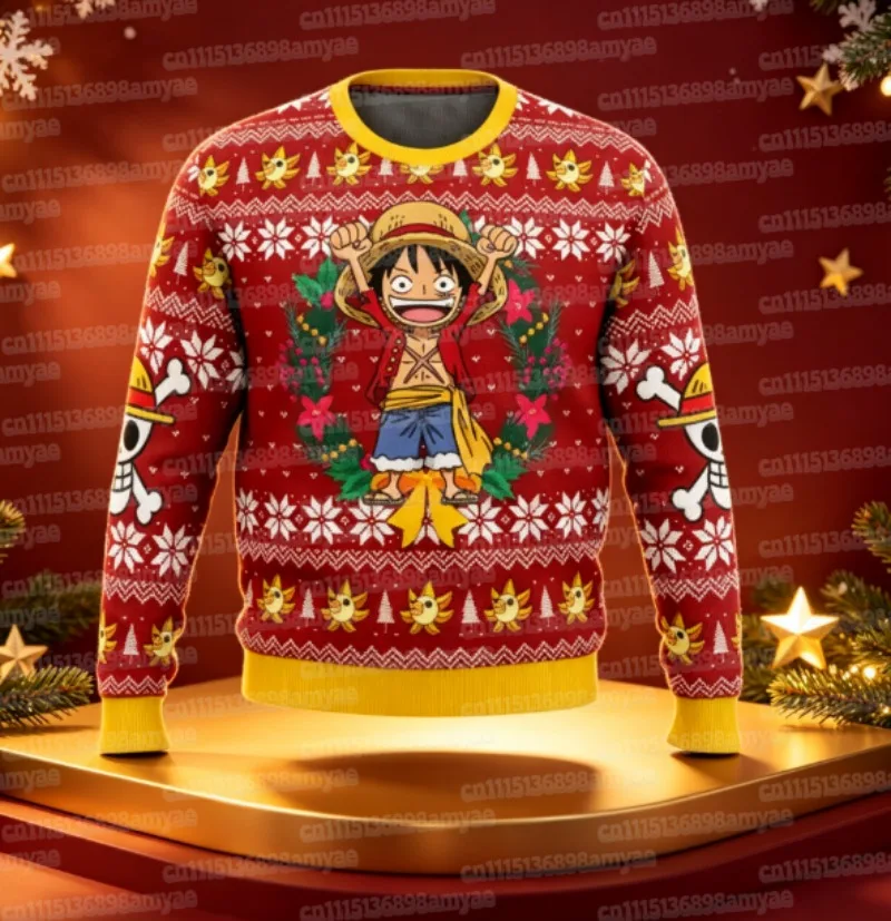 New Sweater Japanese Anime Luffy Zoro Bandai One Piece 3D Hoodie, Christmas Jersey, Round-neck Shirt for Men FamilyMatching