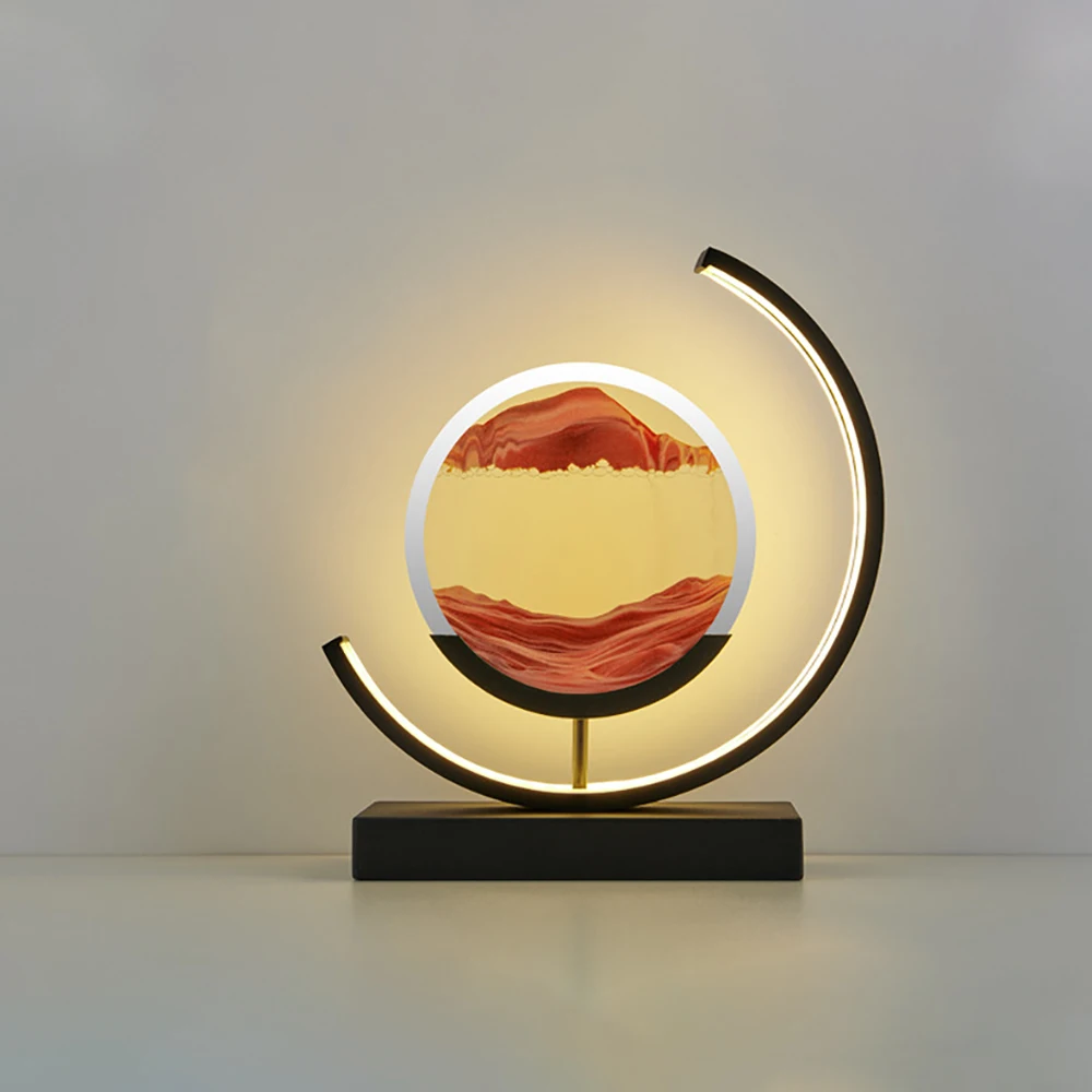 LED Night Light Glass Quicksand Desk Lamps For Bedroom Study Room Bedside Desk Lamp Decor Rotatable Creative Light