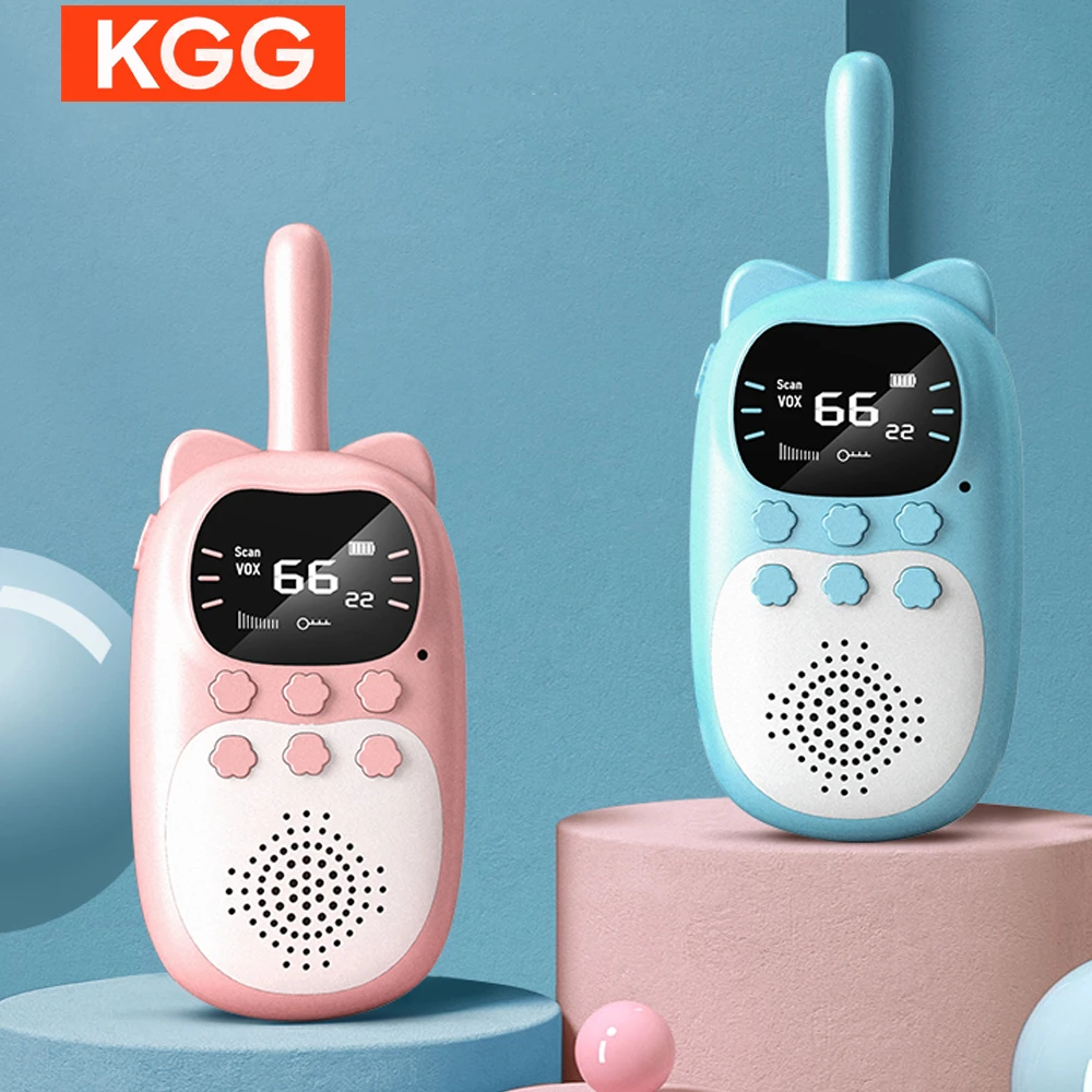 KGG 2pcs Kids Walkie Talkie Rechargeable 1000mAh Handheld 0.5W 3km Radio Transceiver Interphone Children Toys Gifts