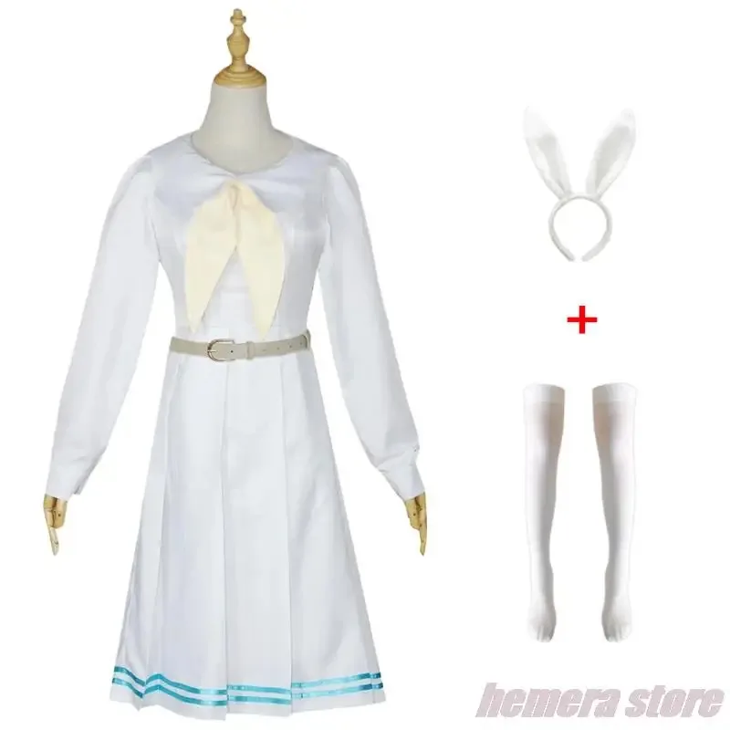 أزياء CyAnime Beastars Haru التأثيرية لوليتا فستان JK زي Haru شعر مستعار آذان أرنب أبيض أزياء الهالوين للنساء