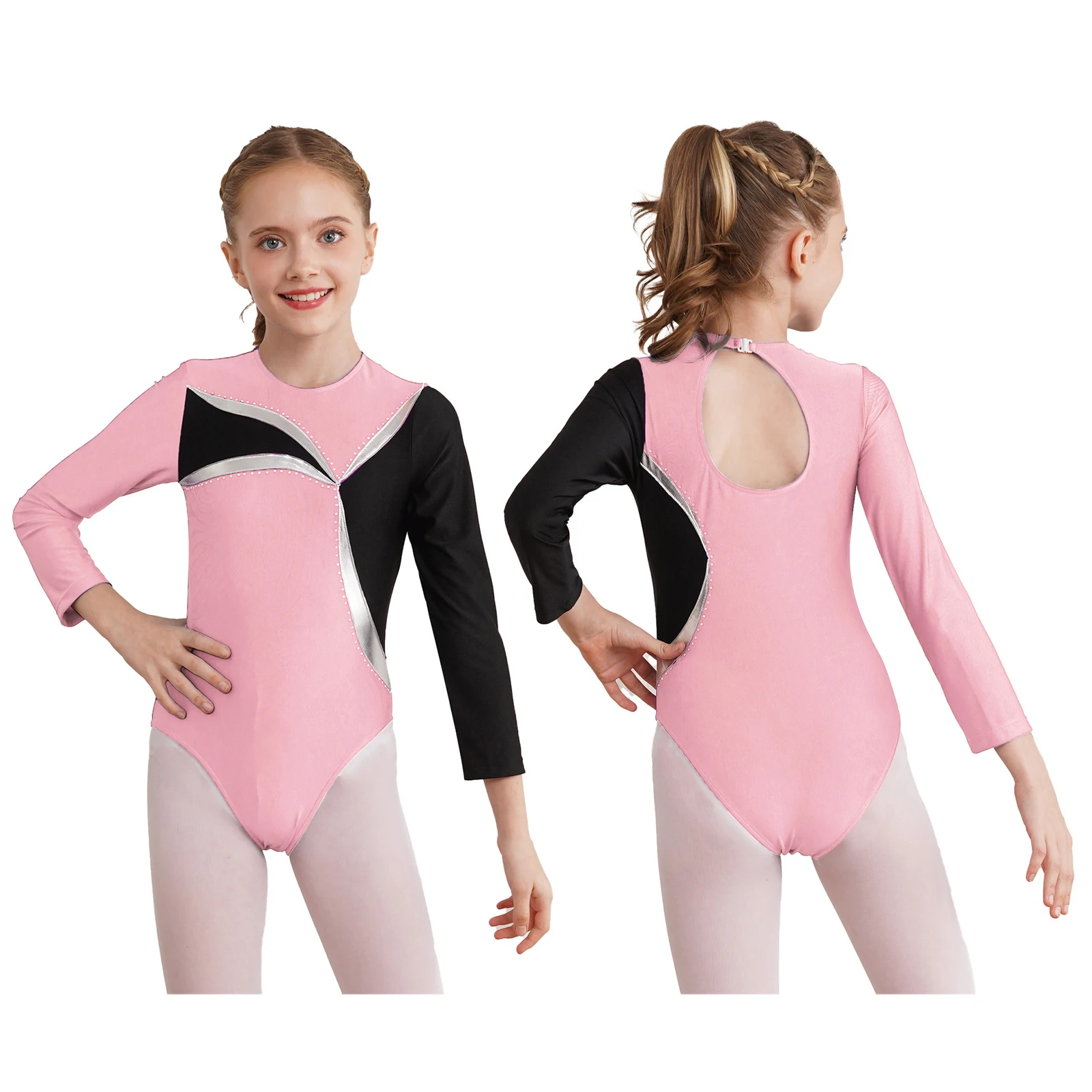 Mädchen Ballett Tanz Gymnastik Trikot Eiskunstlauf Akrobatik Yoga Performance Dance wear Langarm glänzenden Strass Bodysuit