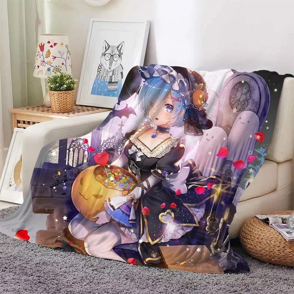 3D Print Cartoon Blanket Cute Girl Re_Zero Rem Ram with Warm Throw Blanket for Bed Bedroom Sofa Travel Picnic Blanket Girl Gift