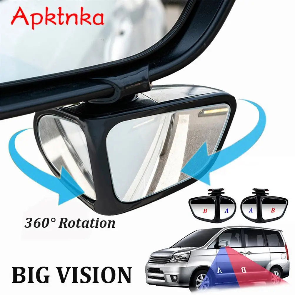 

APKTNKA 1Pair 360 Degree Rotatable Car Blind Spot Convex Mirror Automibile Exterior Rear View Parking Mirror Safety Accessories