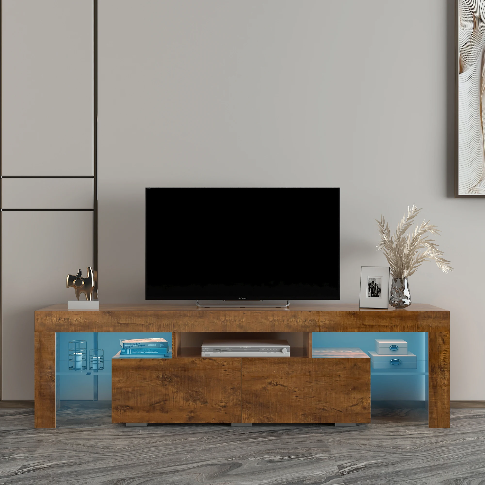 

Living Room Furniture Led TV Stand Cabinet Black Walnut White[US-Stock]