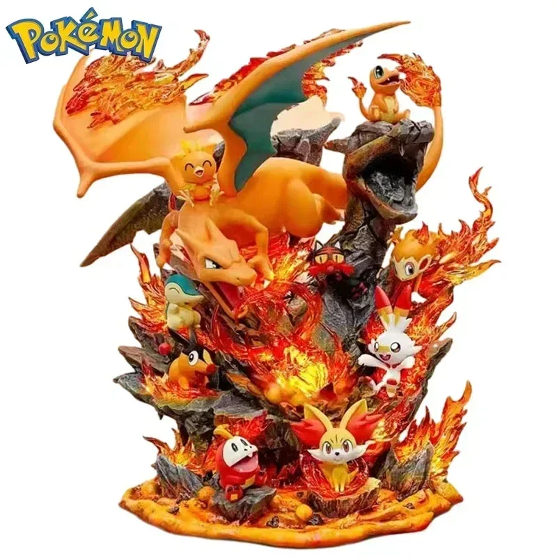 Anime Pokemon Charizard Family Figure Bucket Ocean Blastoise Valley Collectible Action Figurine Statue Dolls Model Ornaments