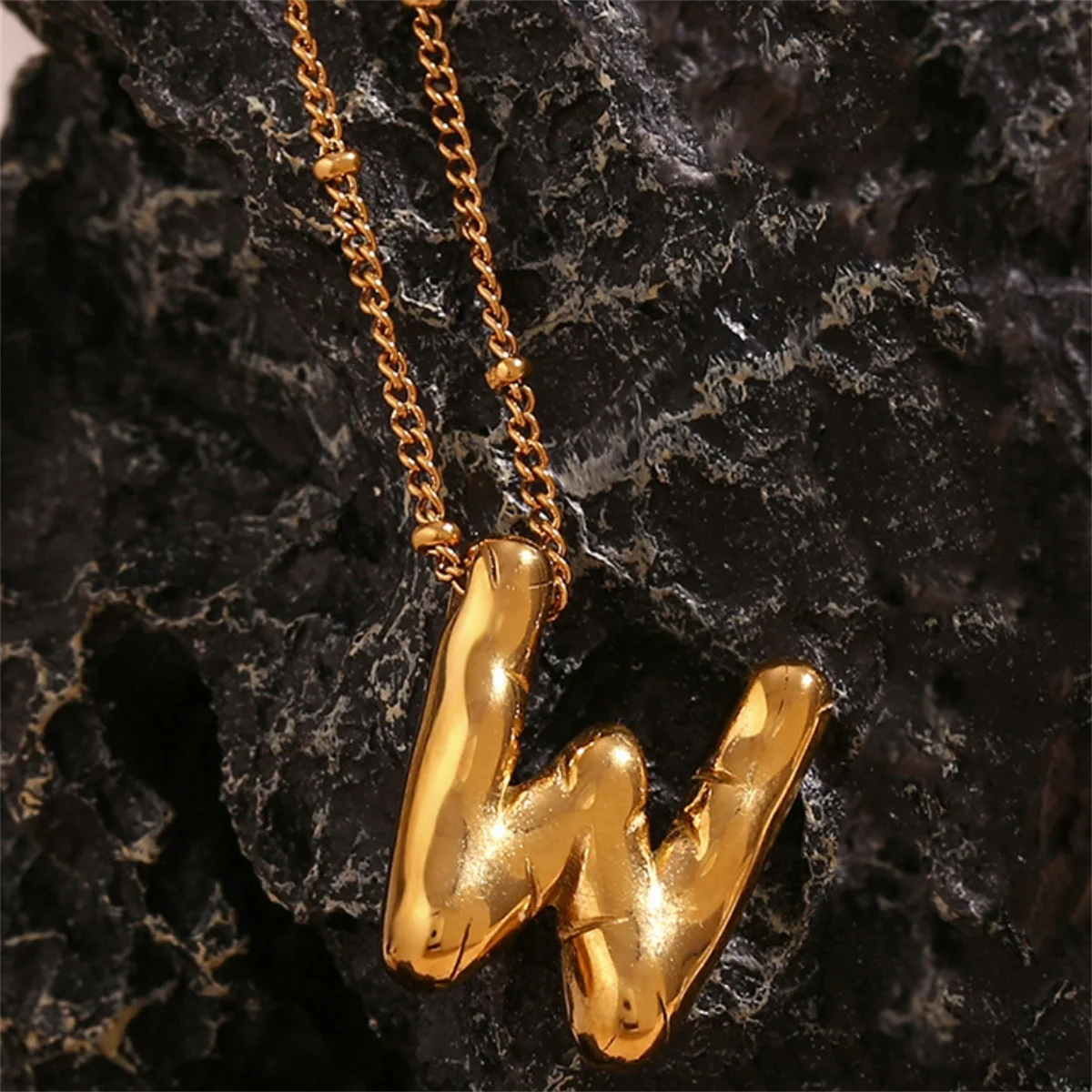Vintage Stainless Steel Balloon Bubble Chunky Letter Necklace for Women 18K Gold Plated Initial Necklaces Collar Jewelry Gift image 6