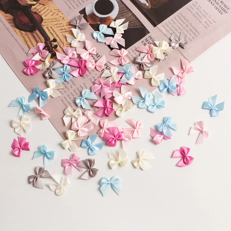 (50 Pcs) 2.5*2.5cm Colourful Ribbon Bows Small Size Polyester Satin Ribbon Bow Flower DIY Craft Decoration