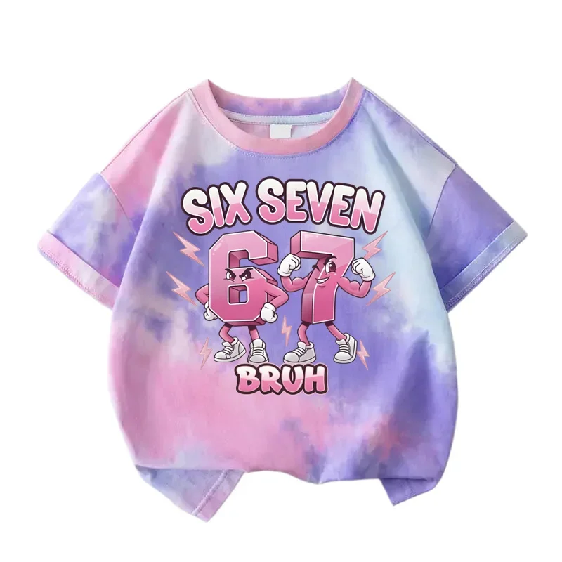 Camiseta con estampado de verano a la moda Six Seven 67, camiseta informal de manga corta para niños y niñas