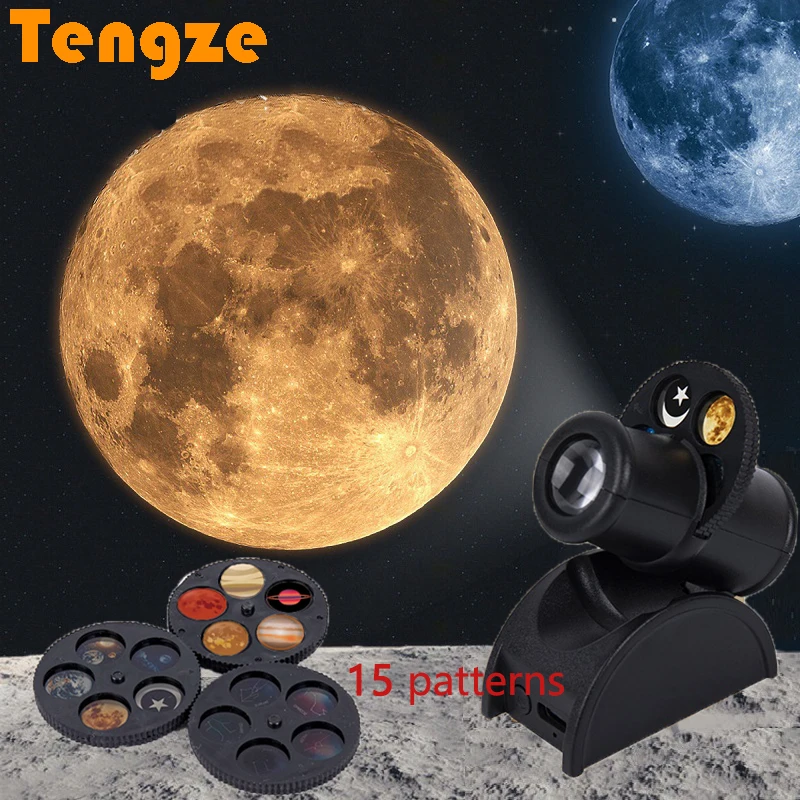 15 patterns Ins Moon Projector Light Starry Sky Projector Rotate Planetarium Lamp Wall Lights room decor led Night Light