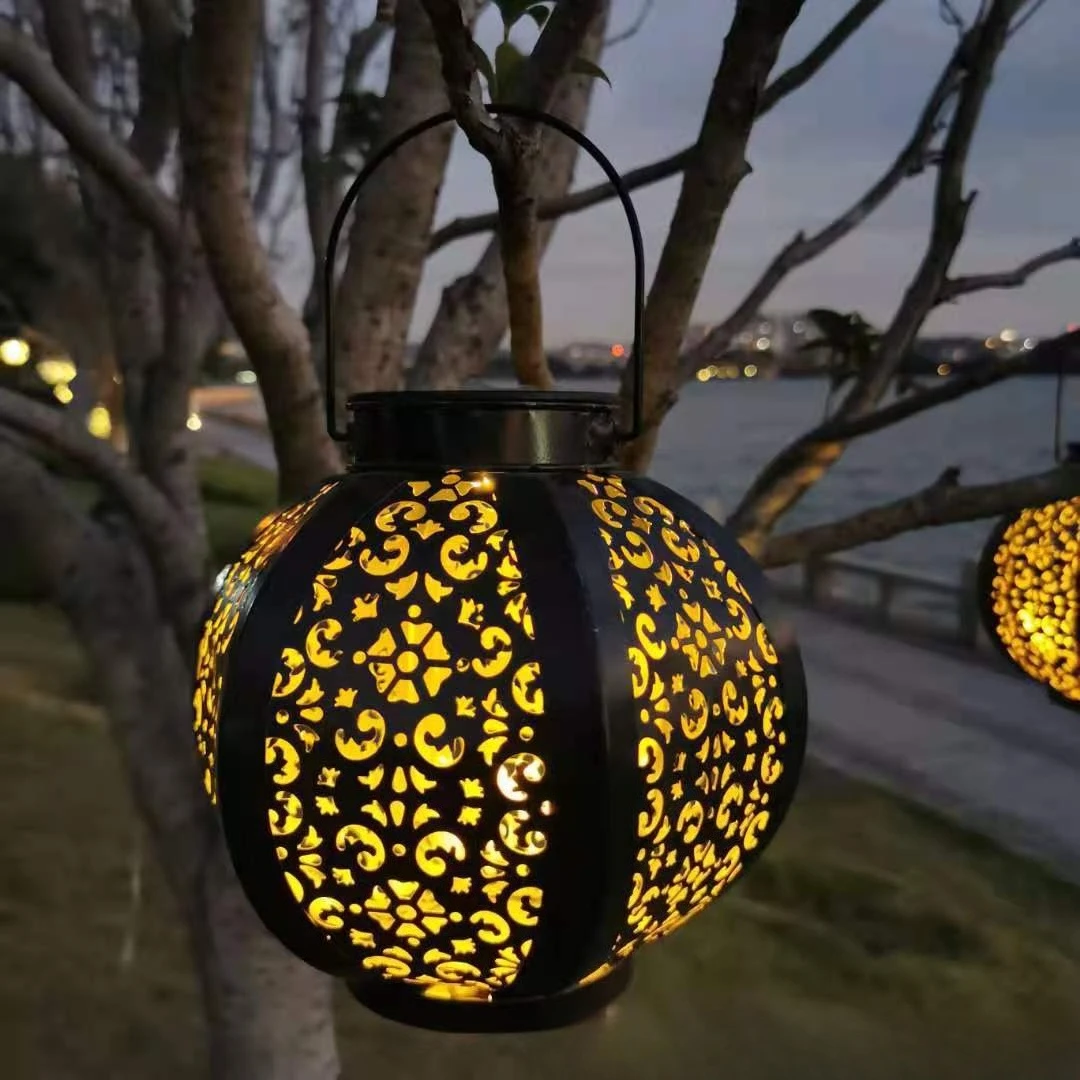 Amazon cross-border new solar wrought iron hanging light outdoor garden light waterproof villa