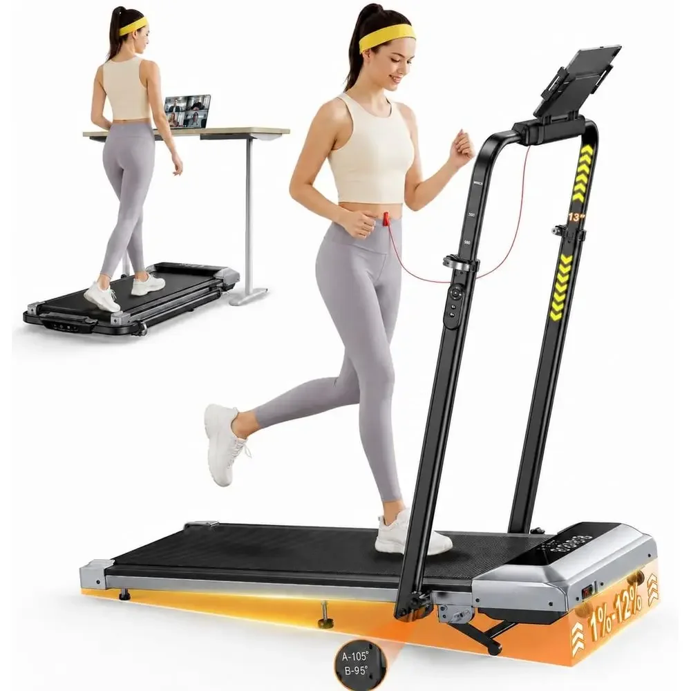 Compact 6-in-1 Under Desk Treadmill with Adjustable Handlebar and LED Display