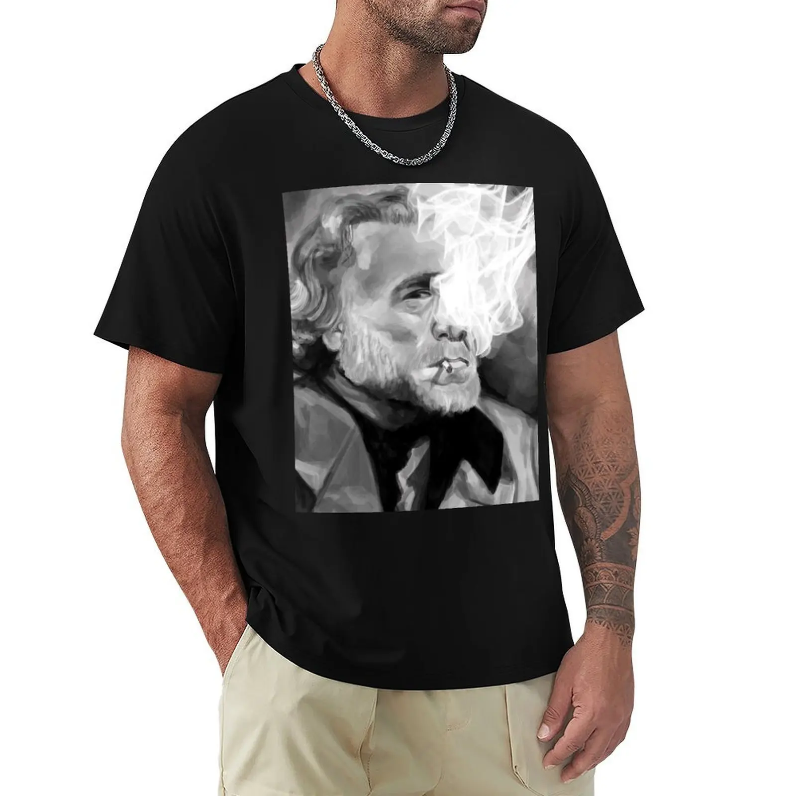 Bukowski black and white digital painting T-Shirt Running Gym Short Sleeve Sports Tee