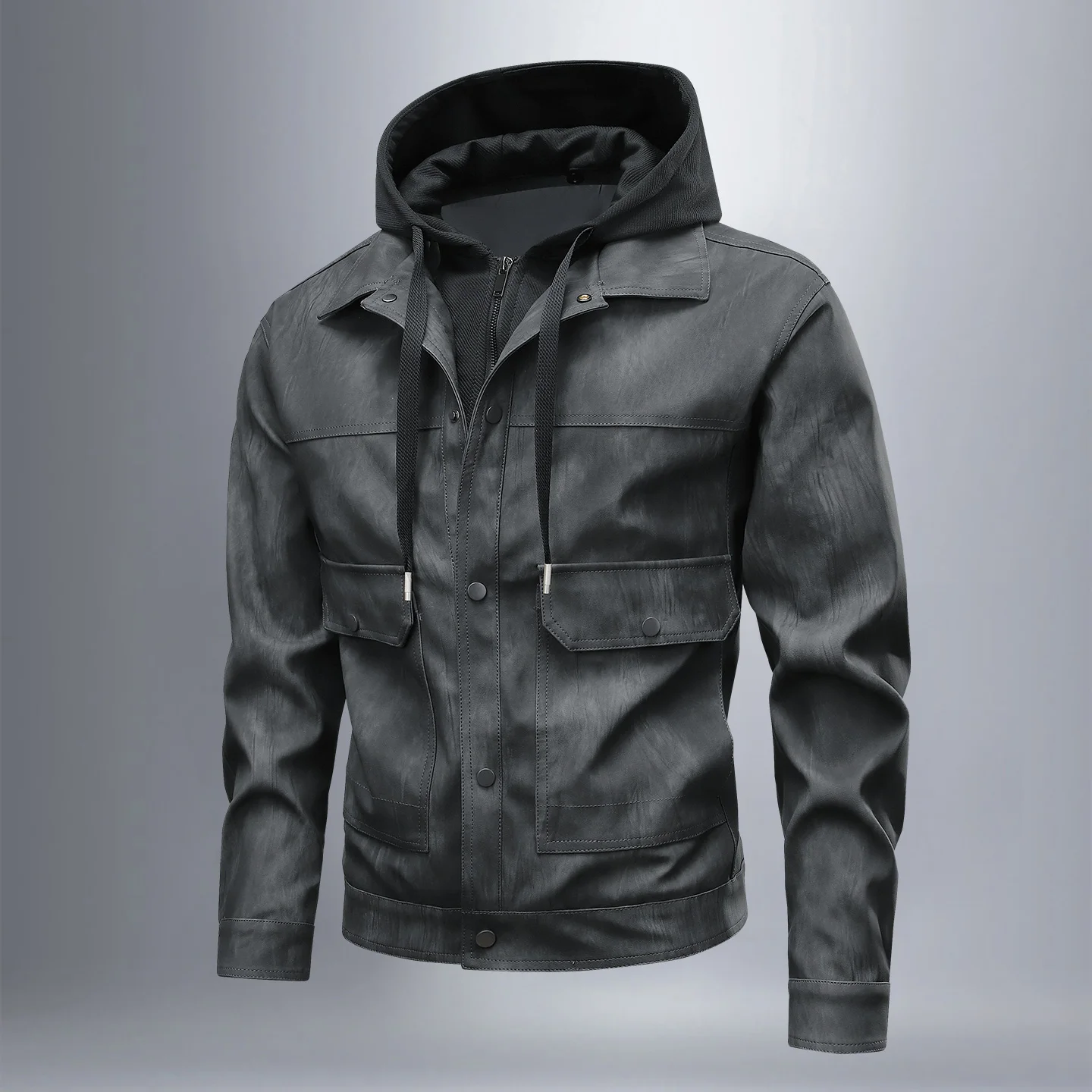

Leather Jacket With Hood Fashion Casual Style Outwear Wind-Resistant Top Quality Men Clothing Comfortable Hot Roupas Masculinas