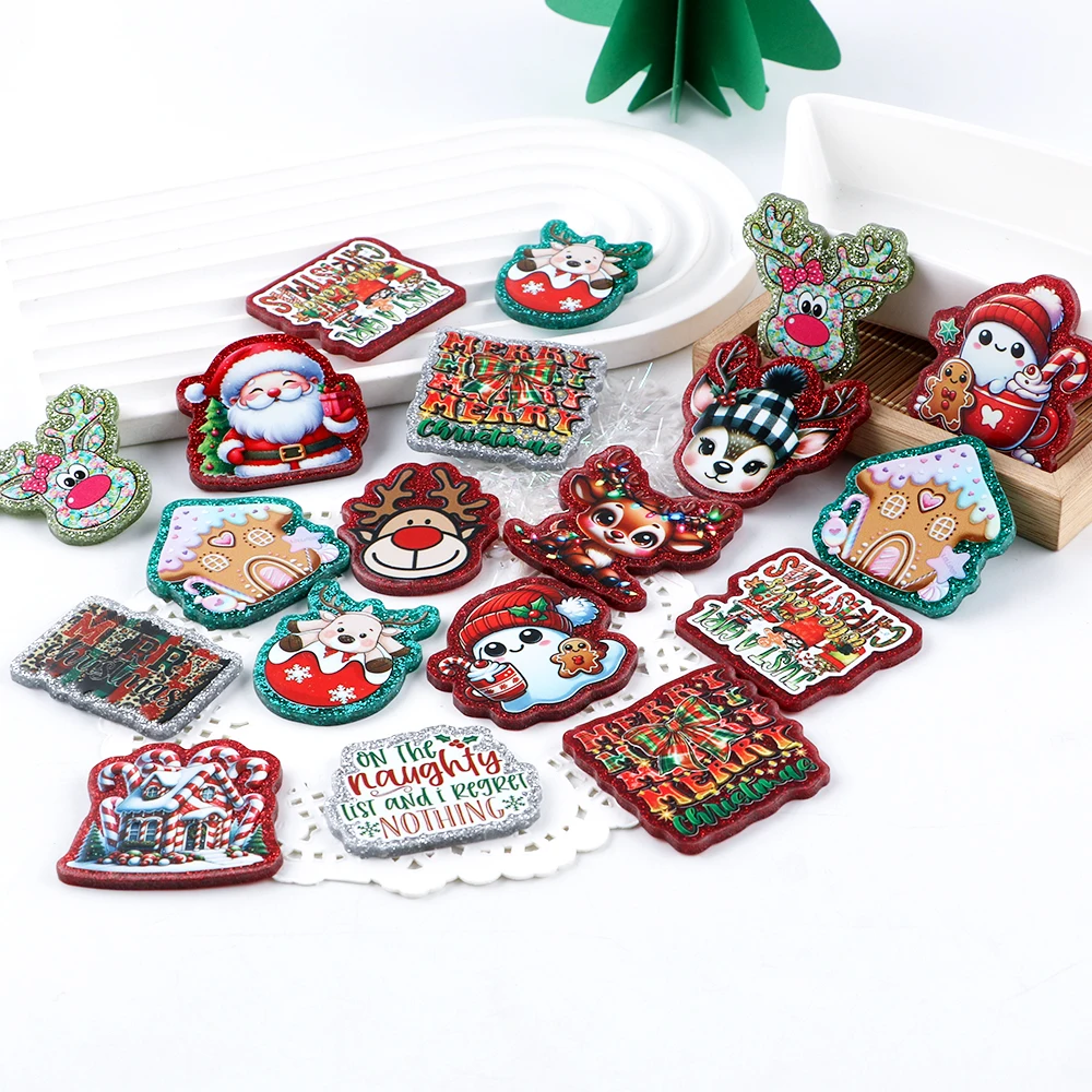 5pcs Christmas Style Series Non-porous Acrylic Flatback Beads For Jewelry Making DIY Earrings Hairpin Chest Buckle Accessories