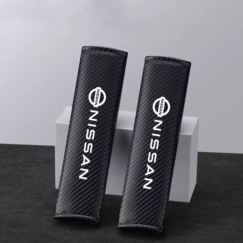 Car Seat Belt Pad Carbon Fibre Safety Belt Shoulder Cover Protection for Nissan Tiida Sylphy Teana Almera Qashqai X-trail Auto view 3