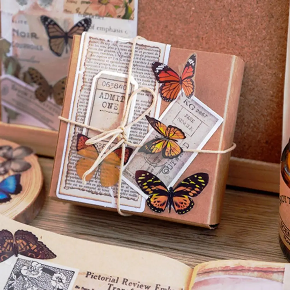 

40PCS Colorful Butterfly Scrapbook Sticker Vintage Waterproof Stationery Sticker PET INS Style Mobile Sticker